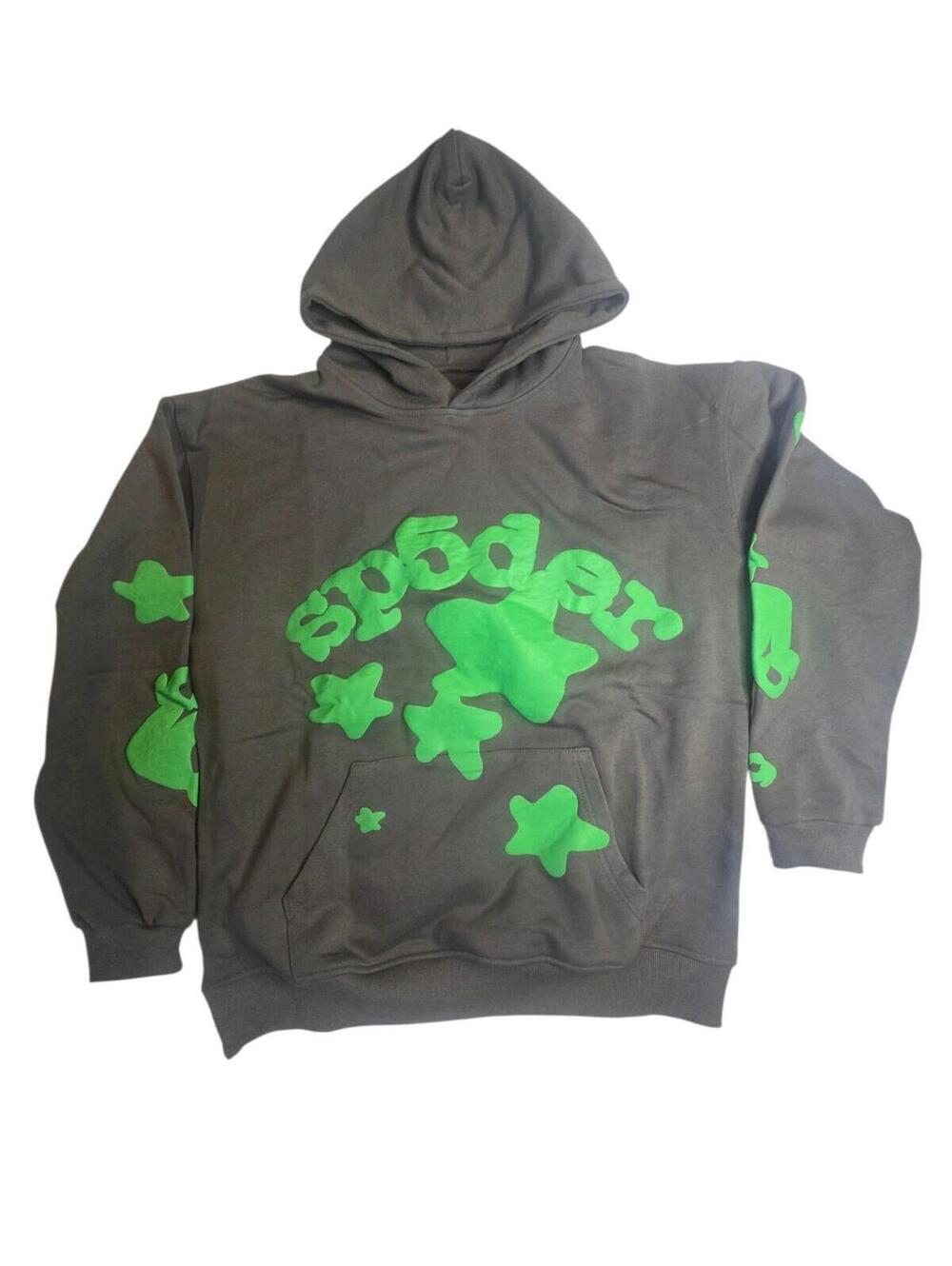 Sp5der Graphic Hoodie Gray Green Men's Medium Pullover